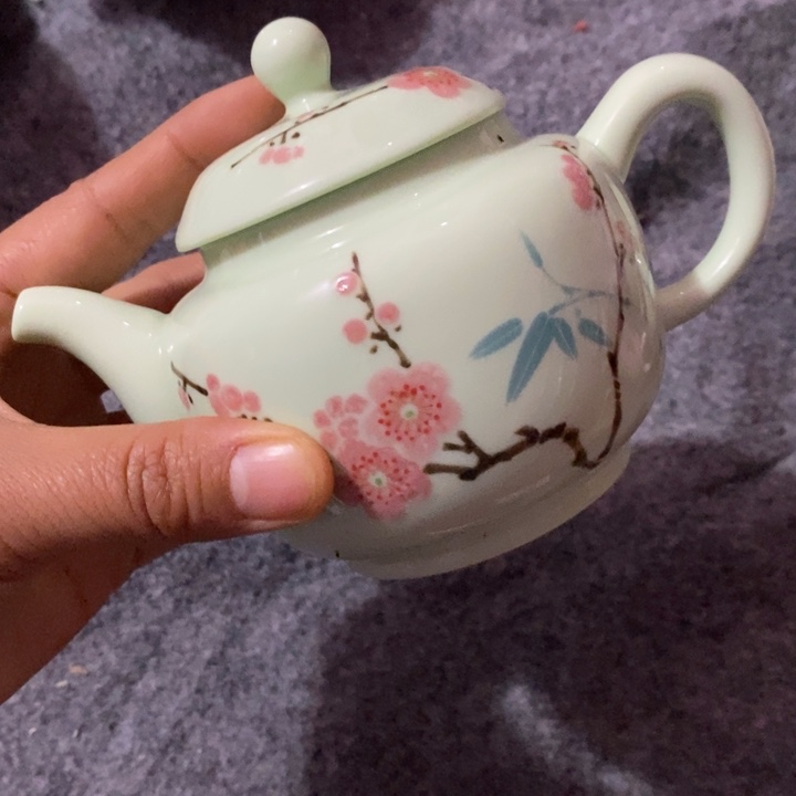 盖碗陶瓷绿稀土翠竹红梅茶壶