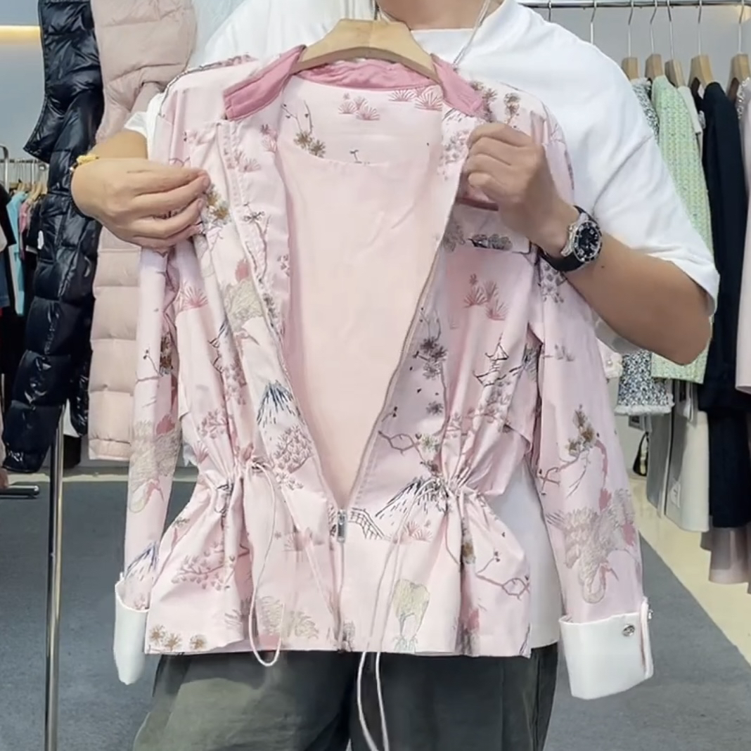 深圳南油秋季国风水墨印花短款风衣外套gf07