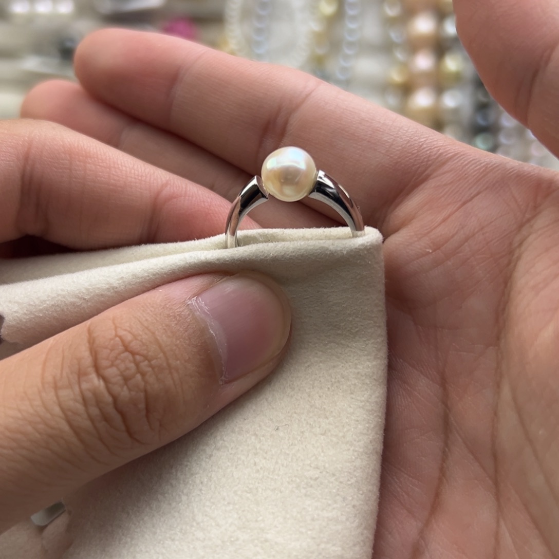银S925镶嵌戒指海水珍珠7-8mm海水Ak戒指