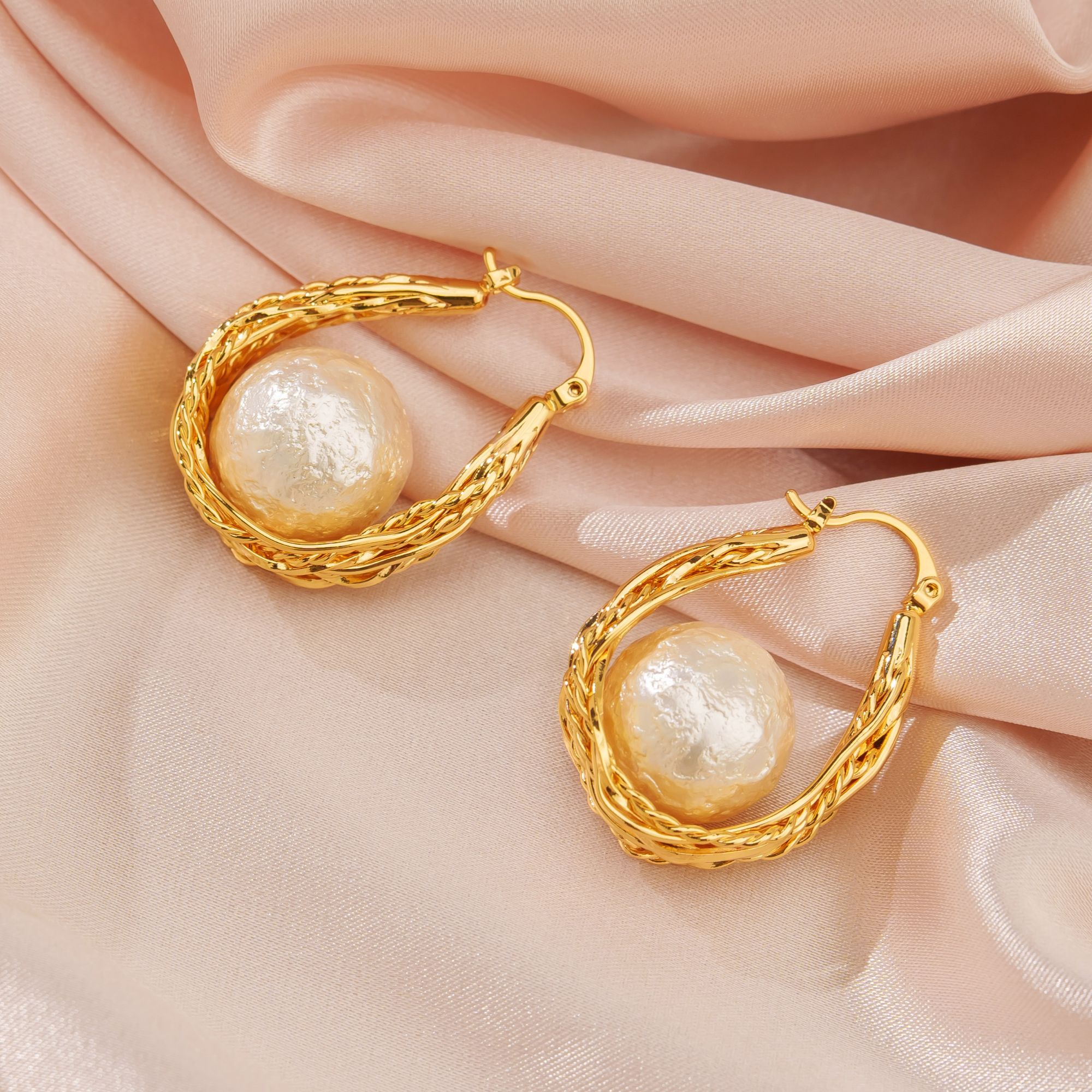 铜合金仿珍珠耳饰 【温柔时光】法式优雅气质百搭耳环E9082