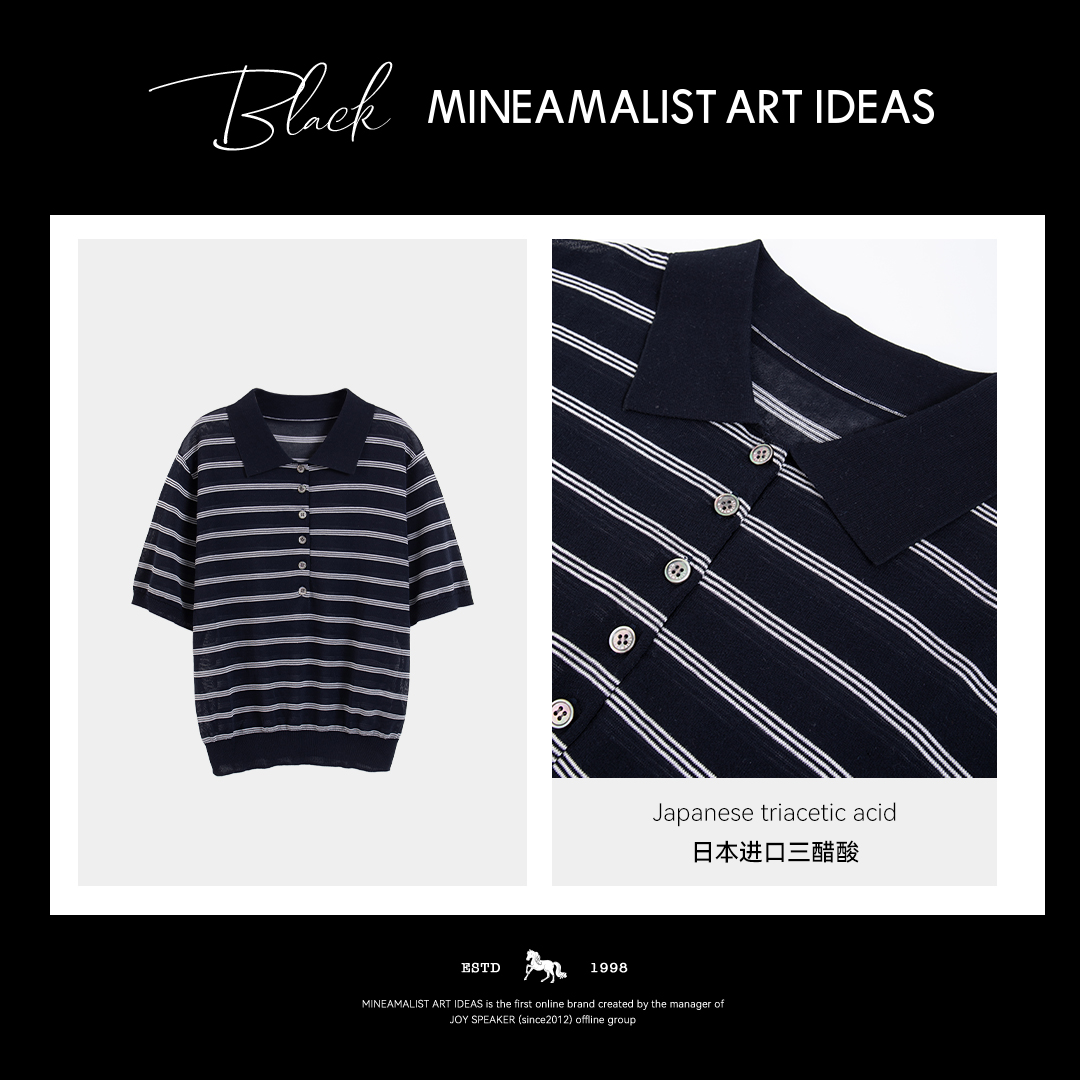 【MAIx日本进口】黑标系列三醋酸条纹polo半袖4224MJ