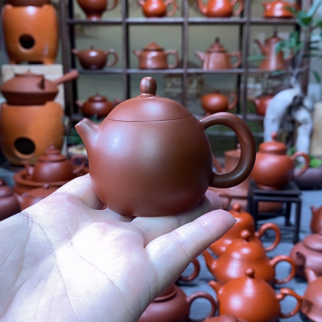 紫砂茶壶福利款潮州手拉壶全手拉朱泥小龙蛋壶60c
