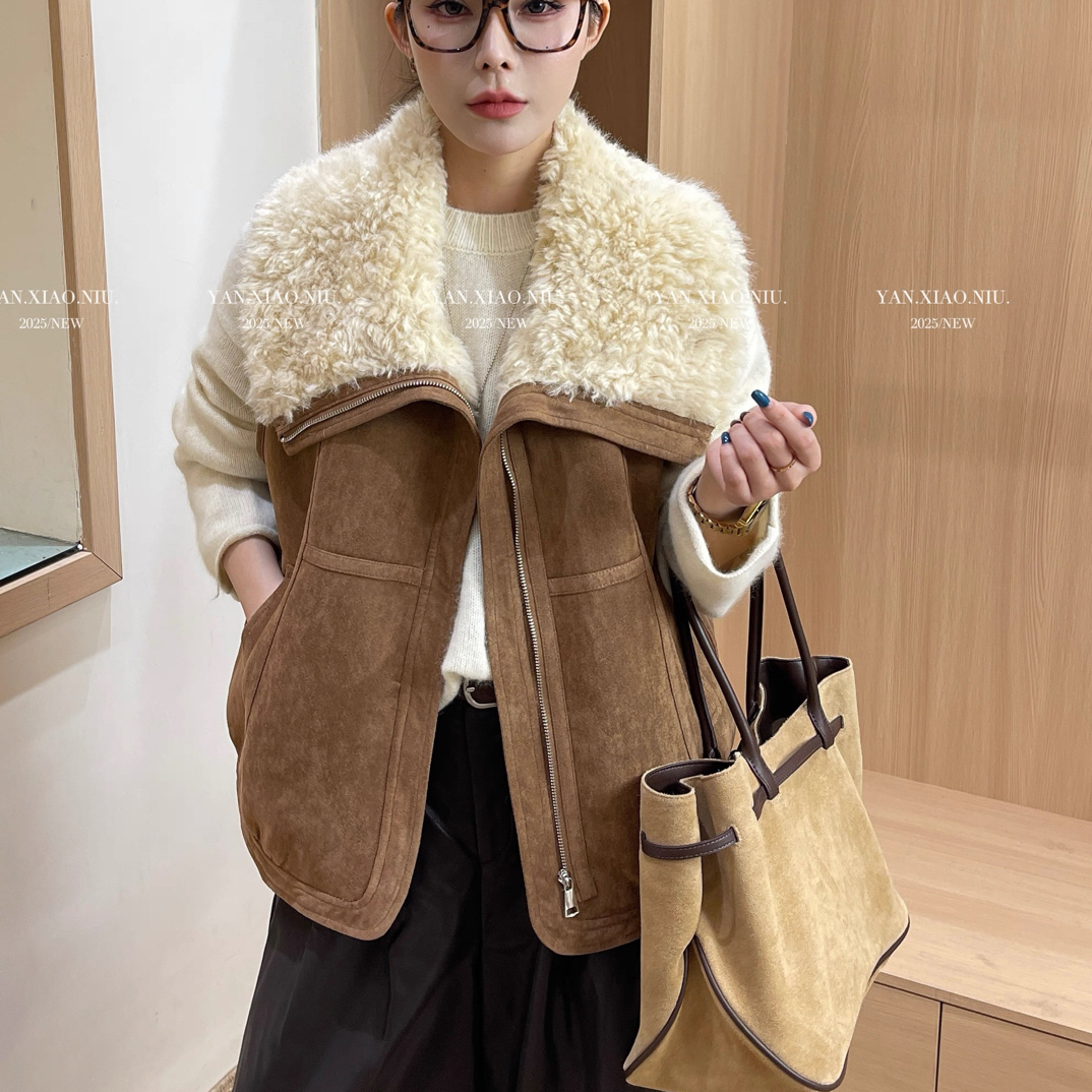 大翻领设计感毛毛马甲秋冬