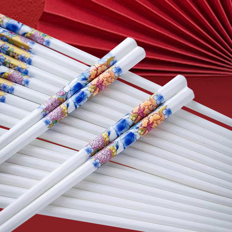 斗彩瓷筷万花筷子陶瓷筷子中式餐具家用高档厂家陶瓷防霉系列