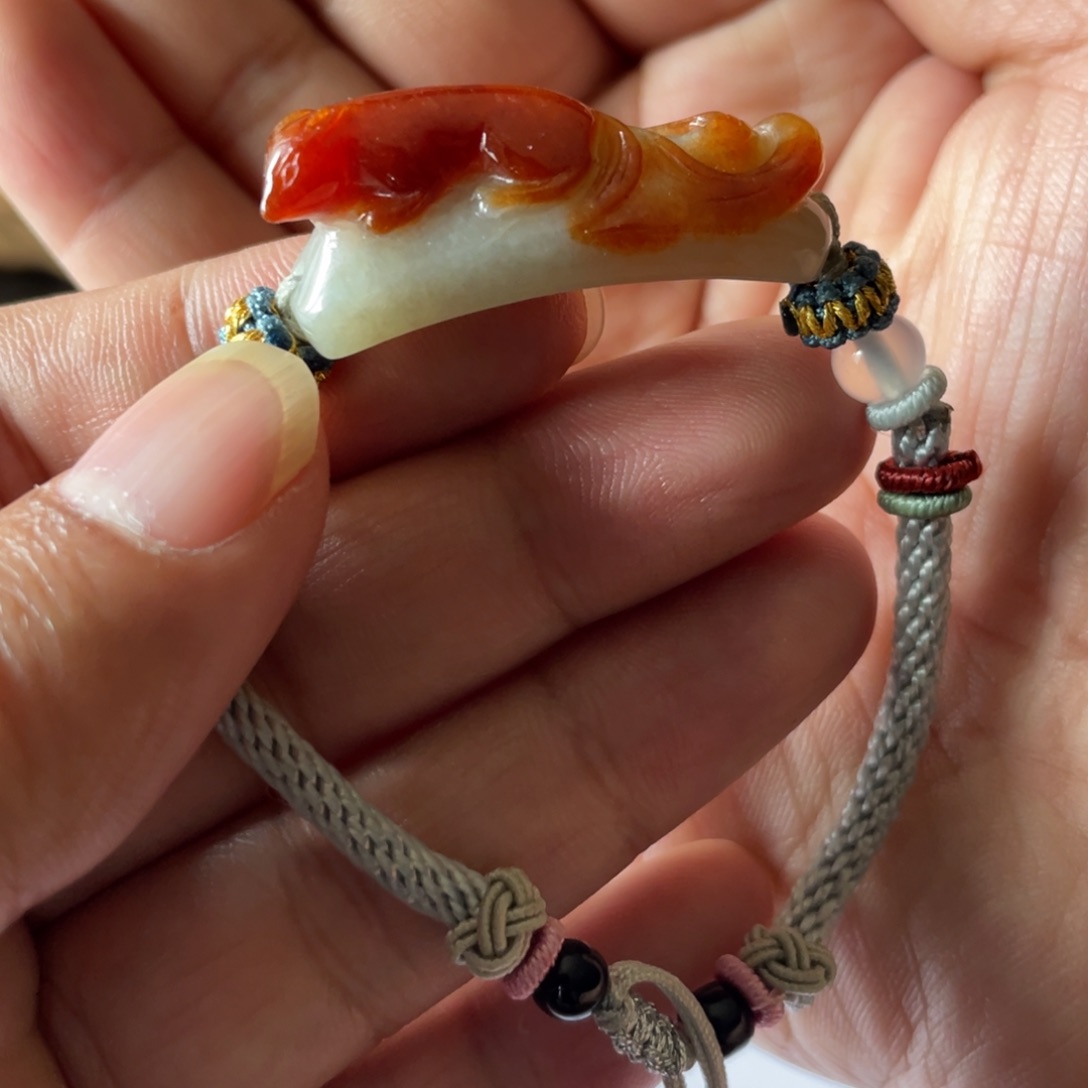 定制翡翠未镶嵌红翡手牌【红狐·七天】