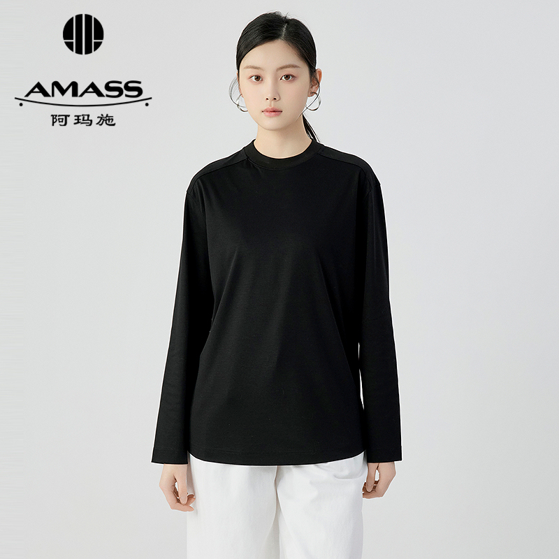 阿玛施AMASS时尚经典简约气质基础百搭素面圆领长袖T恤女5301091