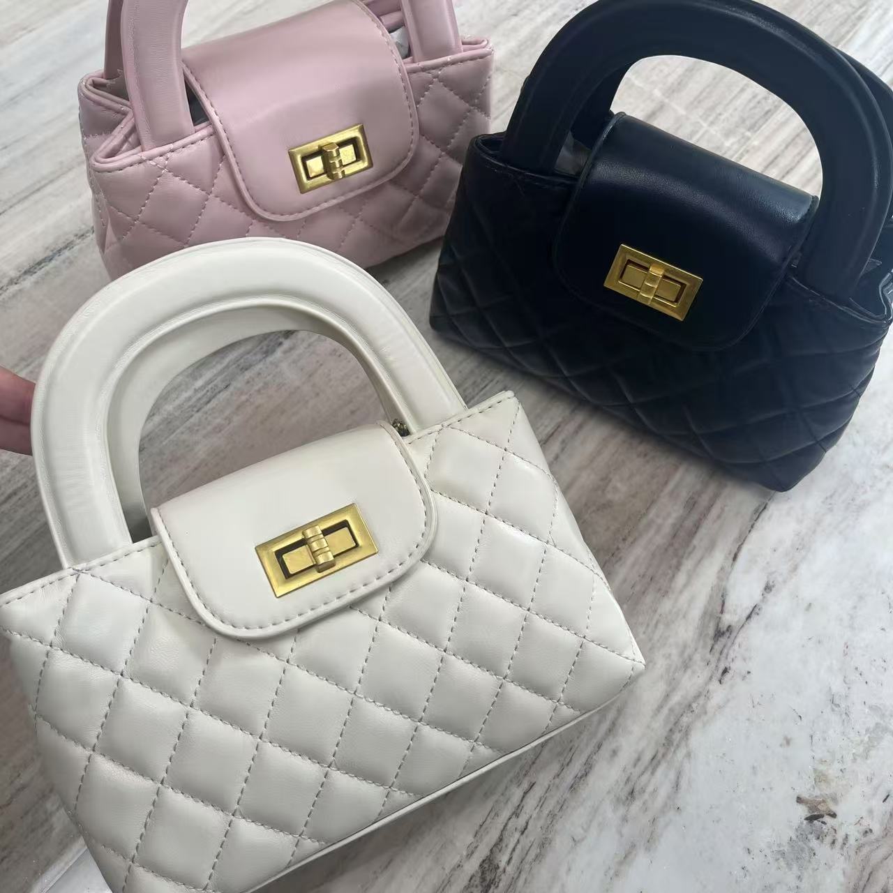 P2025001F 时尚百搭三色菱形格包包 时尚套装 