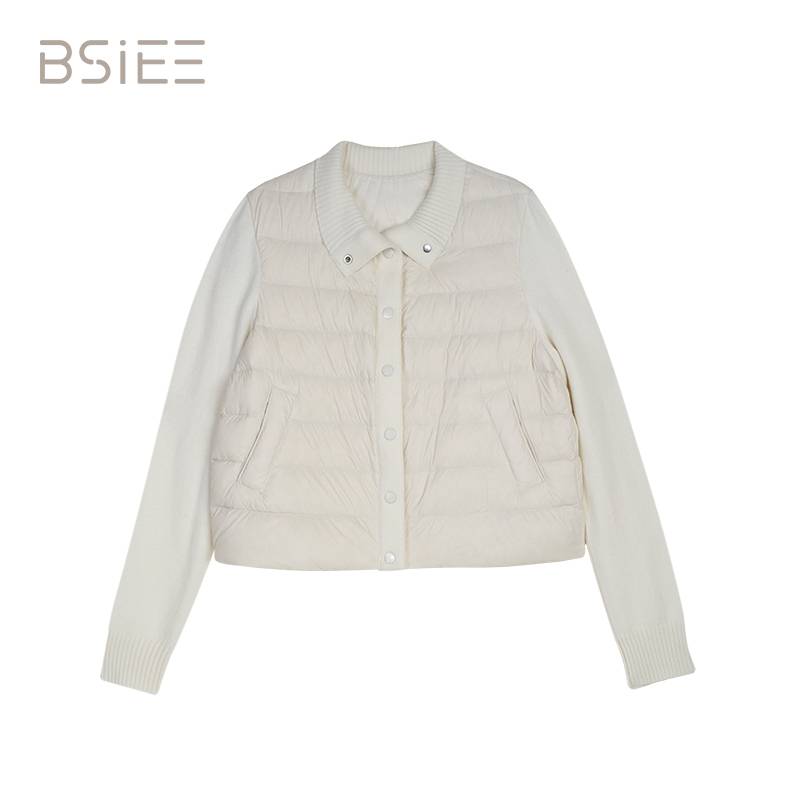 BSIEE/本涩H型白鸭绒厚实保暖毛织拼接立领羽绒服