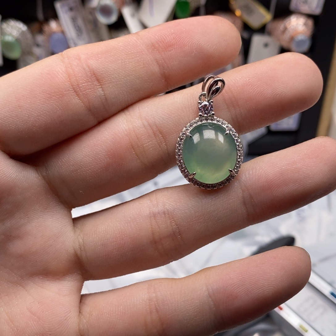 翡翠颈饰银S925镶嵌天然缅甸翡翠a货