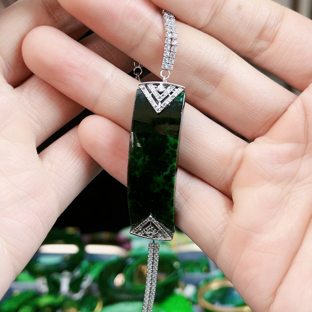 翡翠手链银S925镶嵌手链