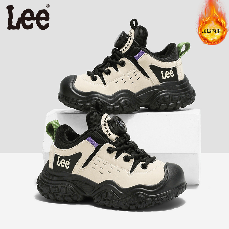 Leekids男童女童冬季加绒加厚保暖防滑儿童休闲户外鞋