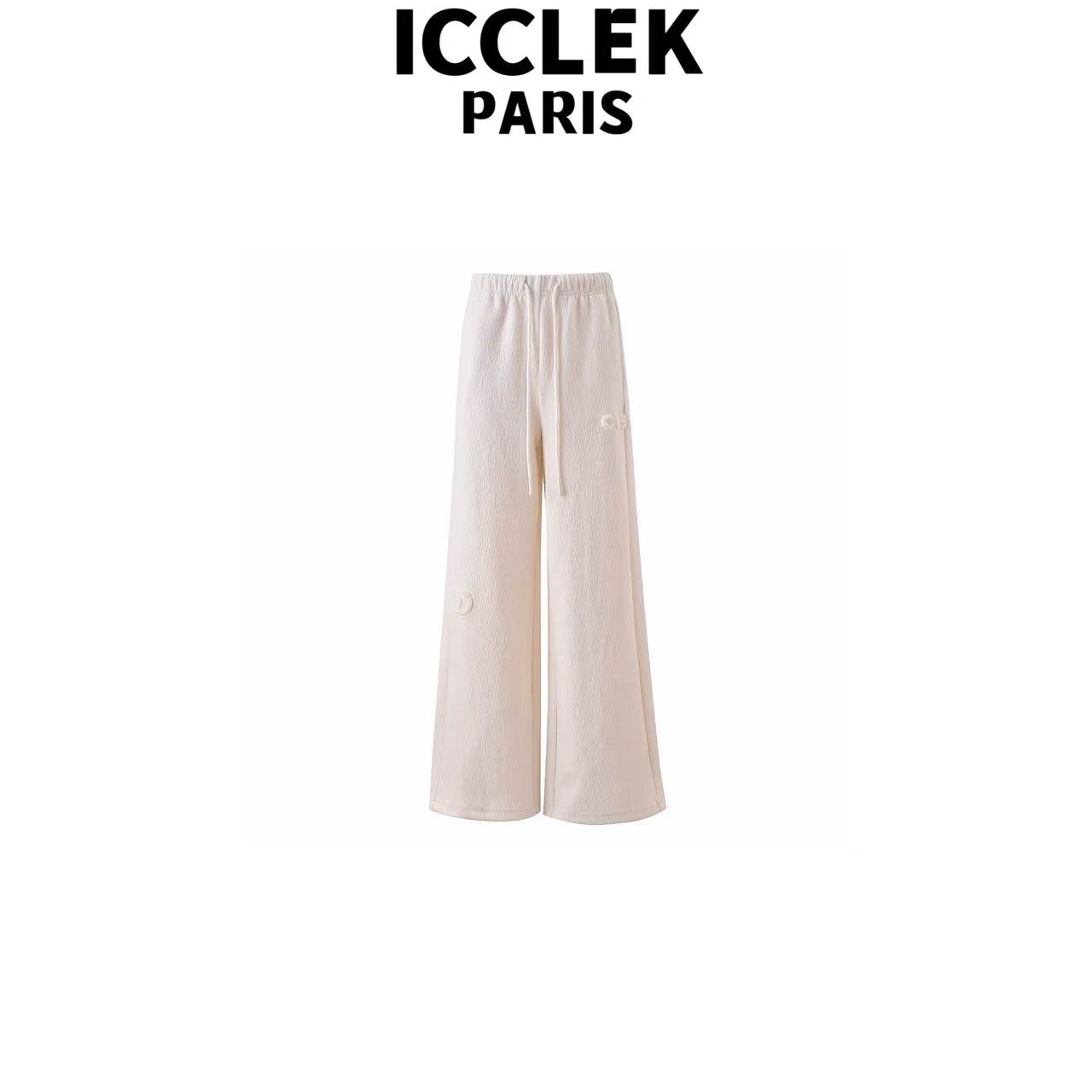 ICCLEK 秋冬设计师款高腰白色时尚抽绳直筒百搭显瘦阔腿长裤-9246