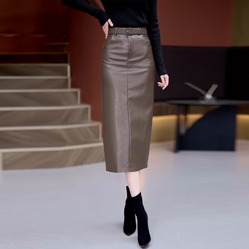 La babite包臀皮裙半身裙2025新款秋冬高腰开叉显瘦宽松一步长裙