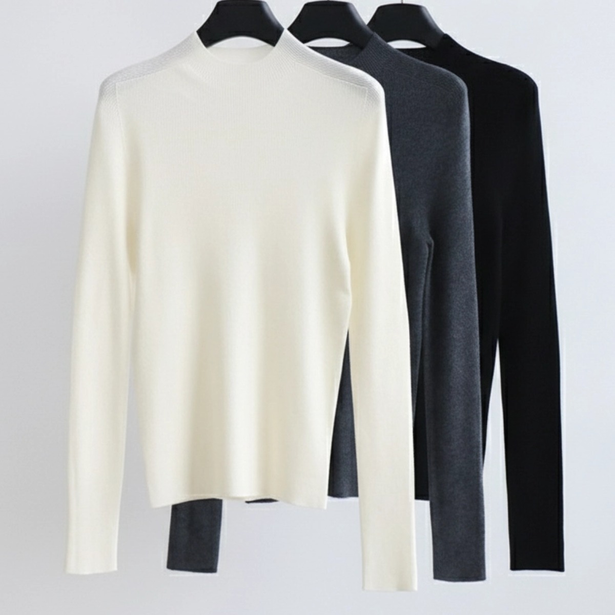 无缝一体细支羊毛针织衫 半高领打底衫秋冬毛衣修身时髦女装SY037