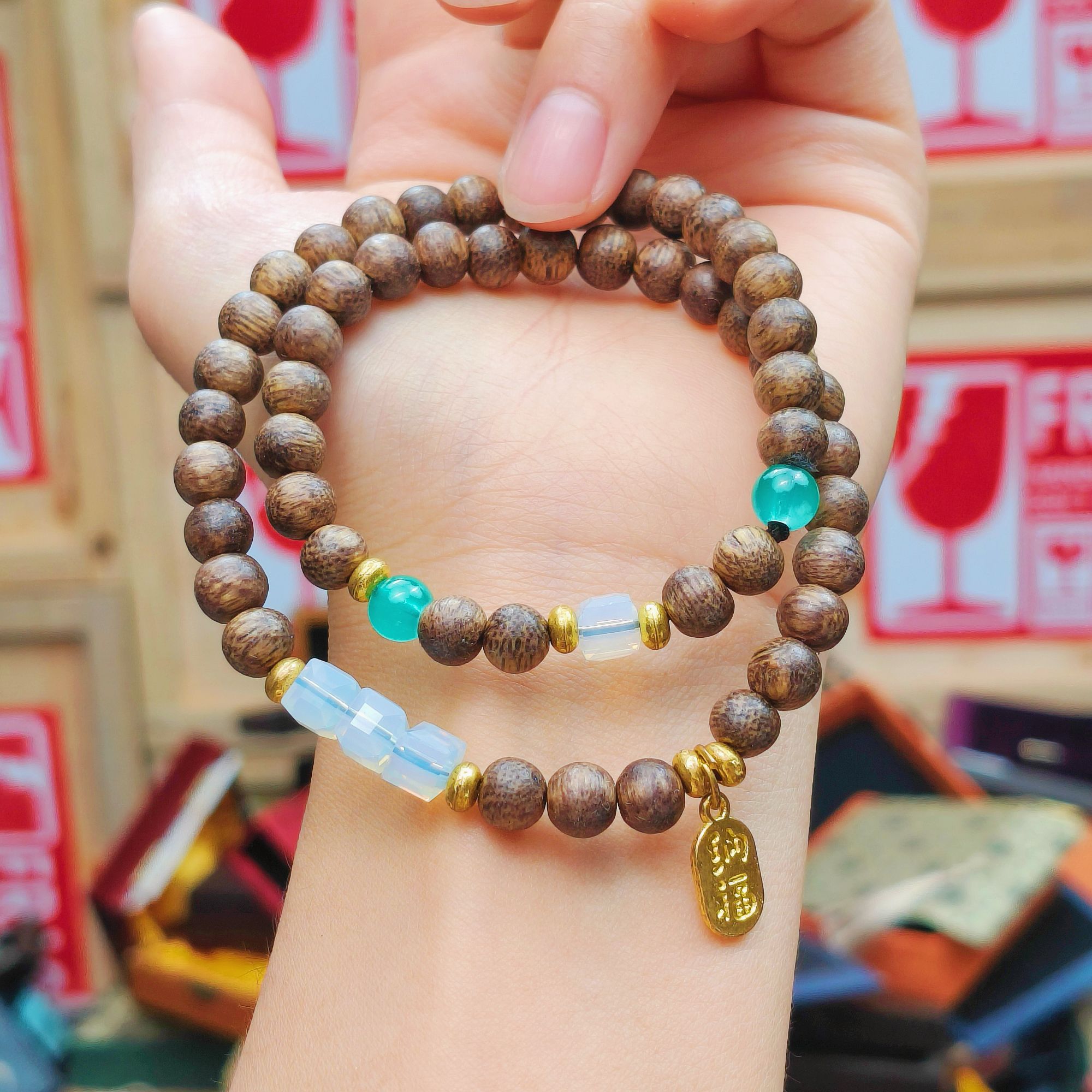 鸡翅木圆珠纳福双圈款 精品手串 无礼盒 JG 0018