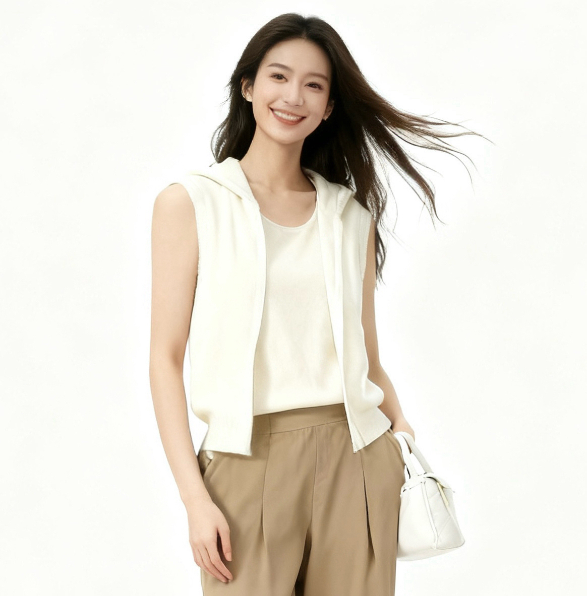 【清仓福利】纯羊毛连帽保暖马甲坎肩背心（衣长54）ZPX