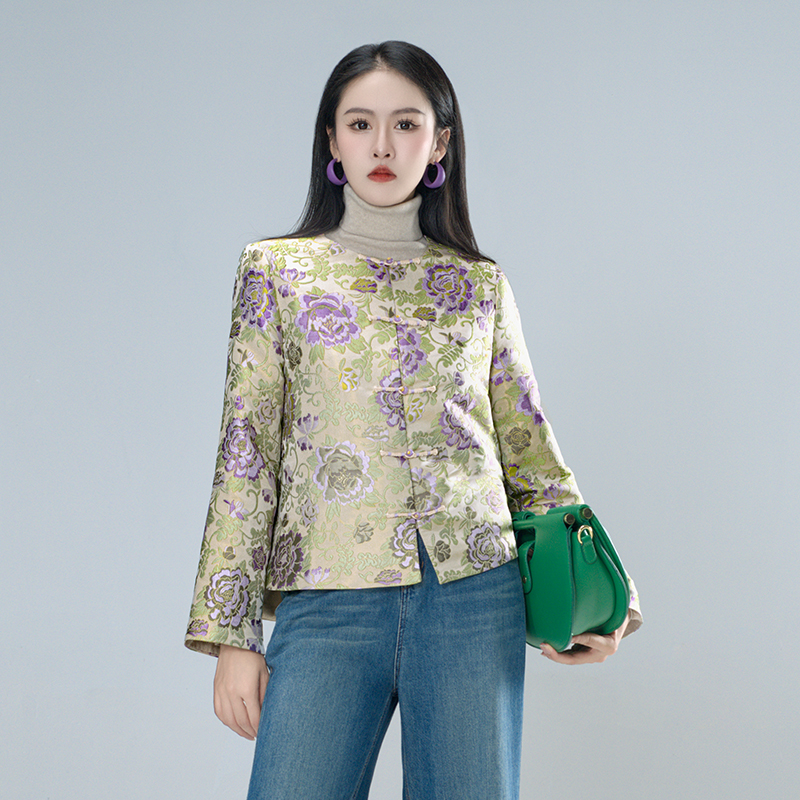 青娘子云锦（积雪）100桑蚕丝气质直襟圆领新中式减龄轻奢外套61520