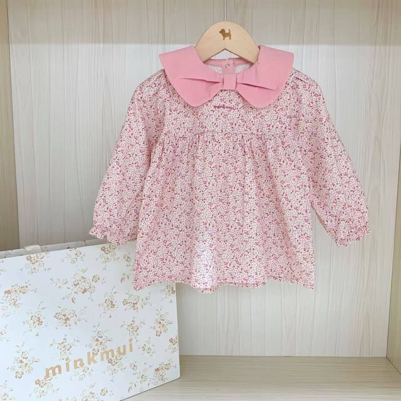 qz694儿童娃娃领粉色碎花女宝上衣韩版童装