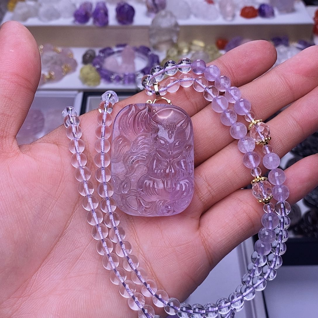 水晶颈饰未镶嵌紫水晶修仙狐吊坠 送链子