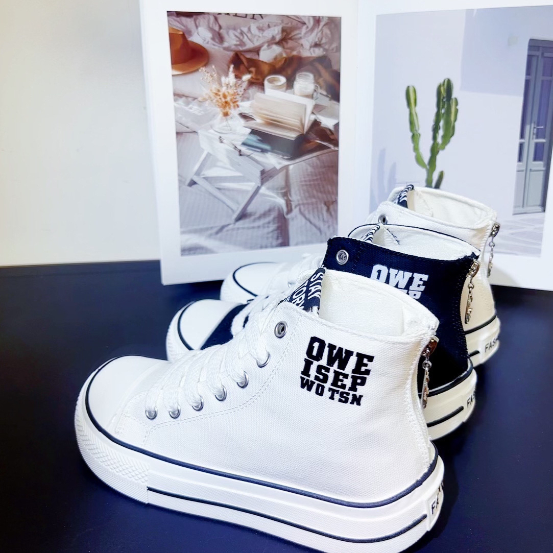 春夏秋情侣潮流休闲潮鞋运动潮鞋休闲高帮帆布鞋中帮拼接舒适