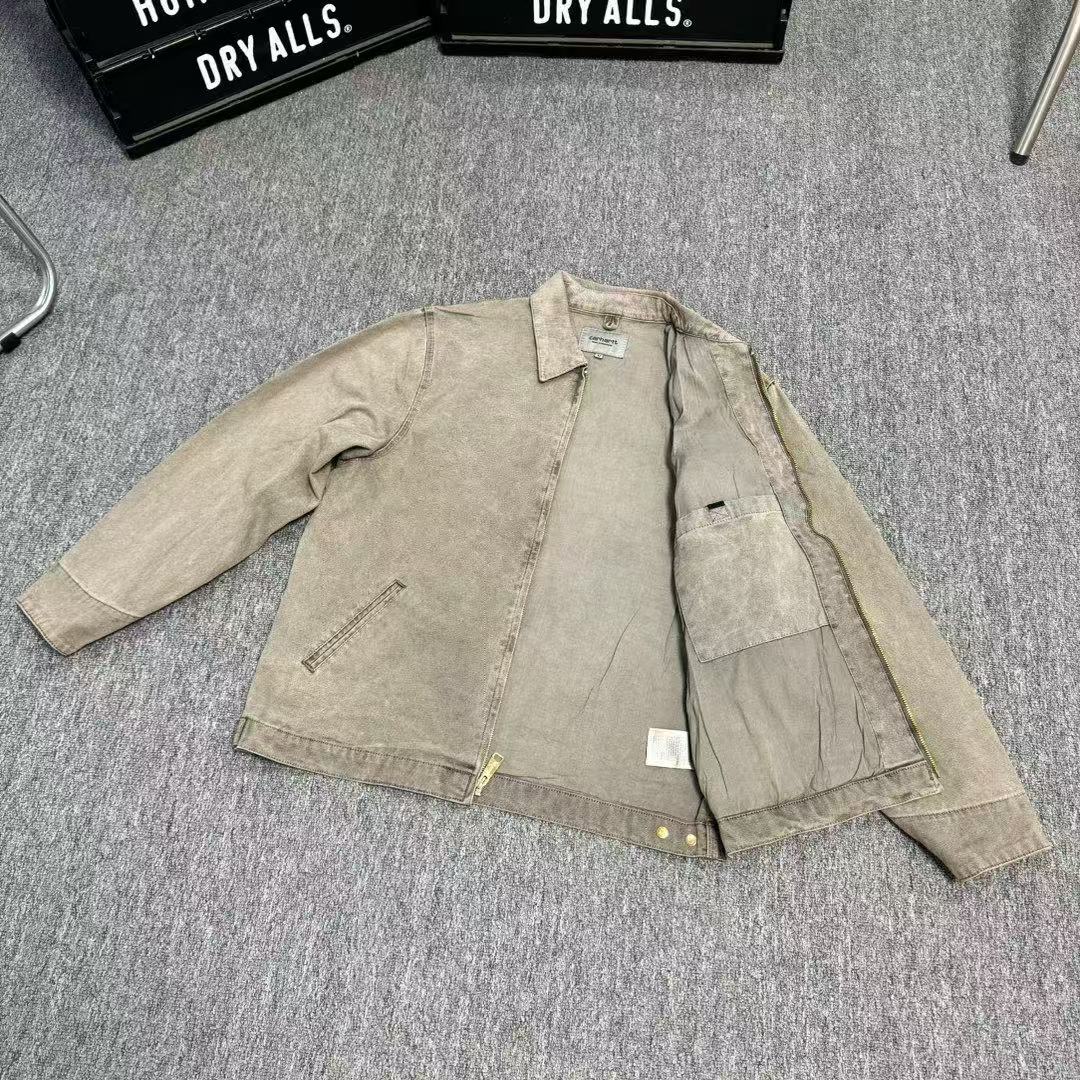 J01春秋纯色美式复古水洗牛仔底特律帆布夹克工装外套