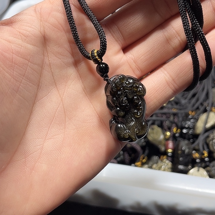 黑曜岩合金颈饰金曜石貔貅项链