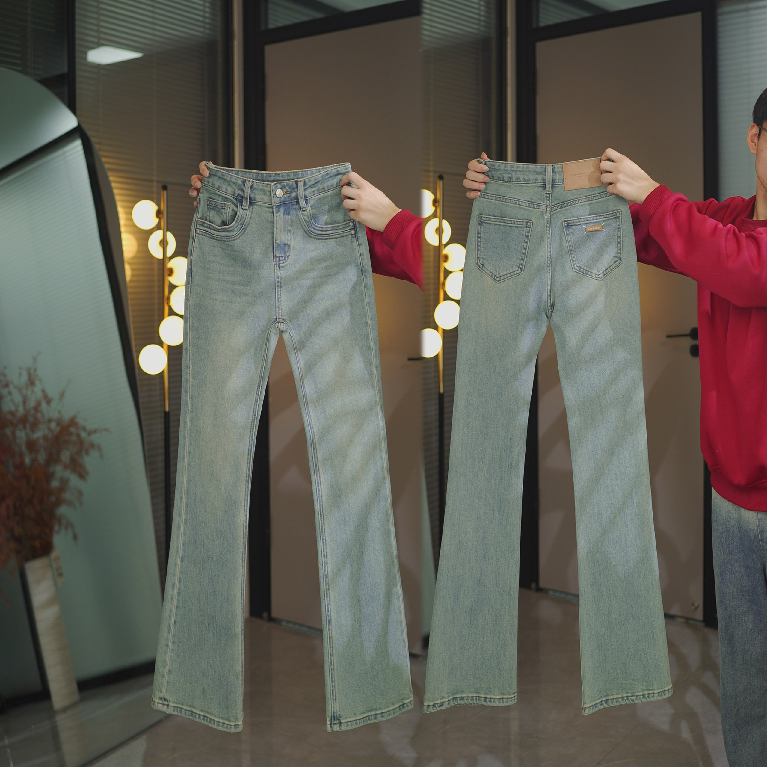 7005美式复古微喇牛仔裤春季修身中腰修身2025女新款马蹄喇叭裤