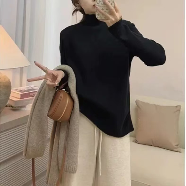 【5001一体绒】胖mm显瘦内搭半高领针织打底衫上衣微胖遮肉毛衣