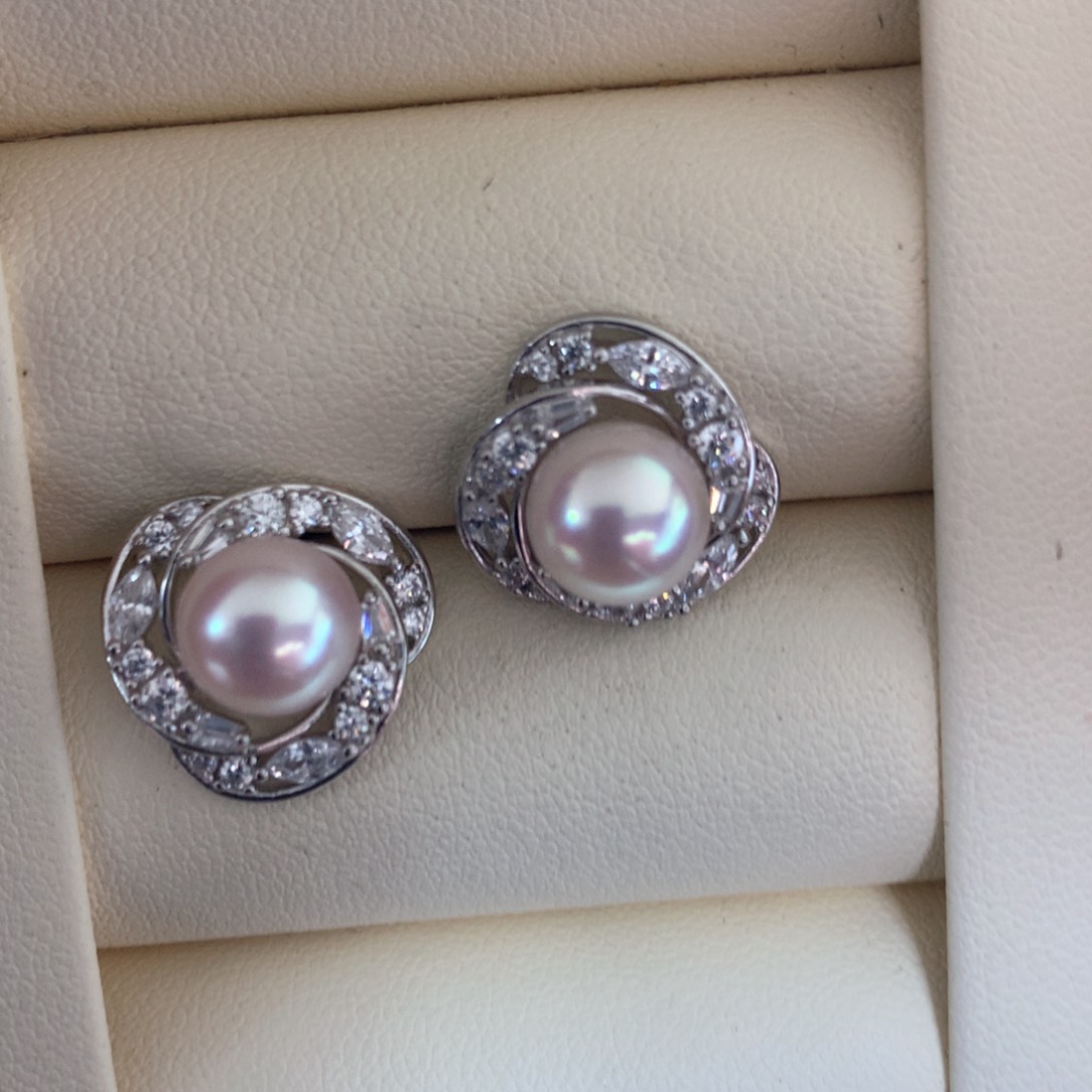 海水珍珠耳饰银S925镶嵌