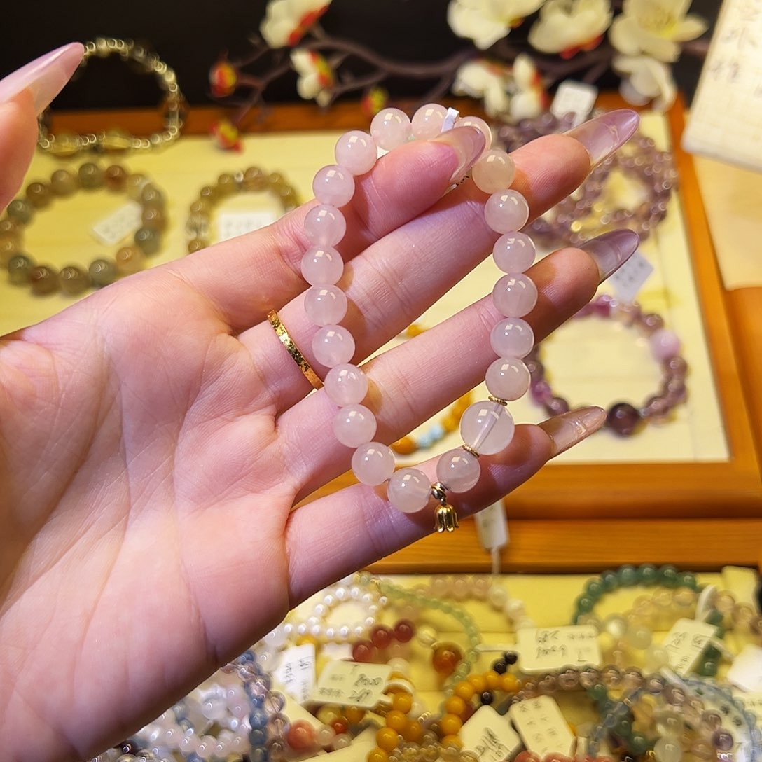 水晶手链银S925镶嵌T粉6112