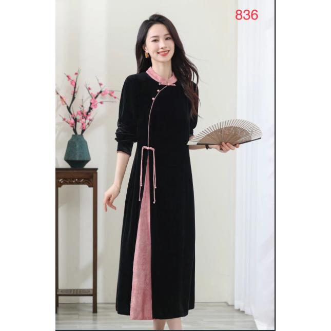 潘一抹微蓝2024新款连衣裙836