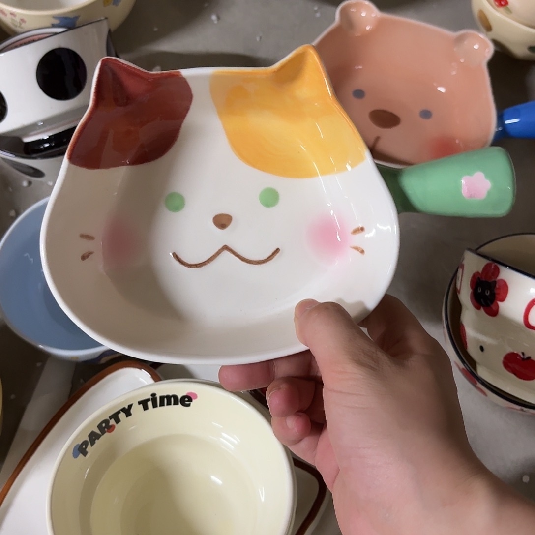 搪瓷狸花猫手柄一个