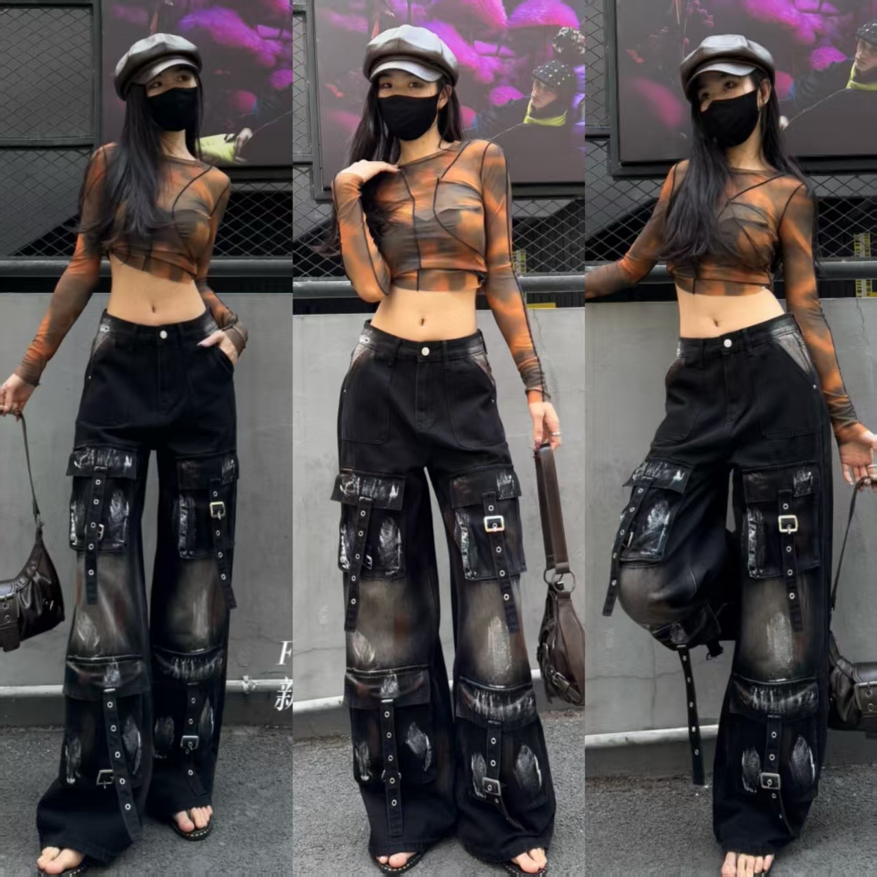 FV家2025新款高腰工装裤宽松黑色浅色直筒洋气显瘦百搭时尚感女裤