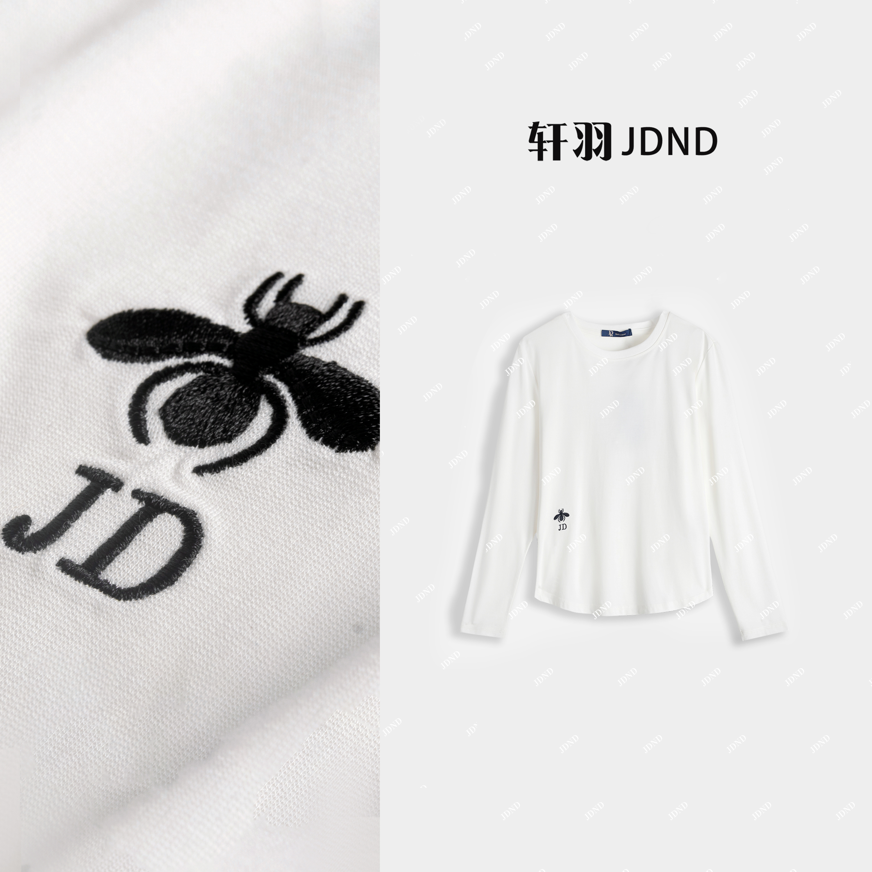 JDND轩羽品牌2026新款 小蜜蜂 百搭显瘦定制刺绣T恤上衣23021005