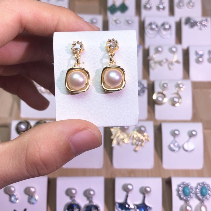 淡水珍珠耳饰银S925镶嵌