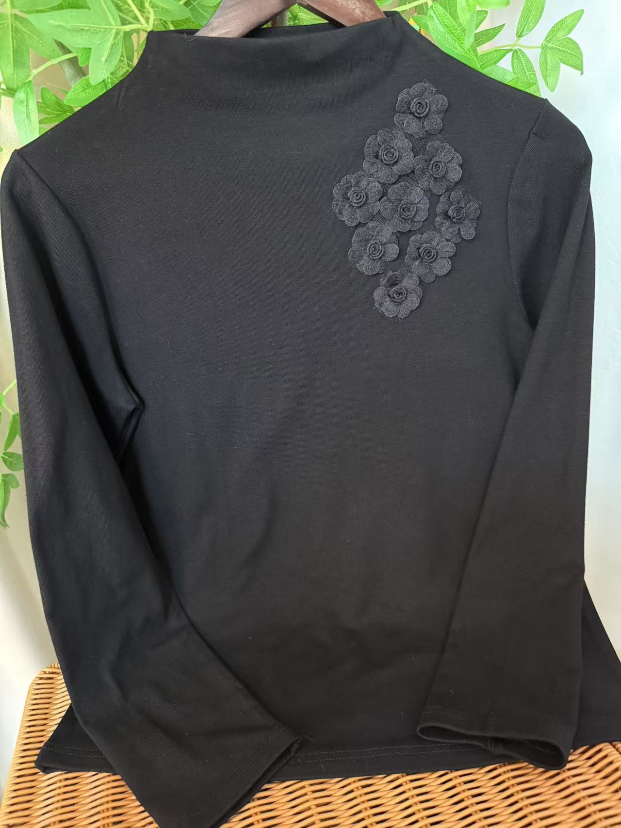 悦季精品（9朵玫瑰）复古风格简约百搭时尚立体花朵上衣