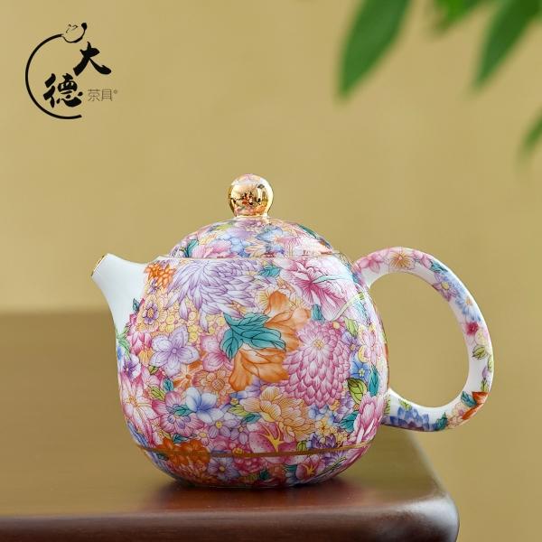 AX-X745珐琅彩瑰丽万花龙蛋泡茶壶陶瓷精美复古茶具套装典雅之选