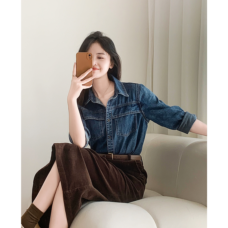 牛仔衬衫女宽松2025秋冬新气质显瘦休闲百搭内搭叠穿设计感上衣女