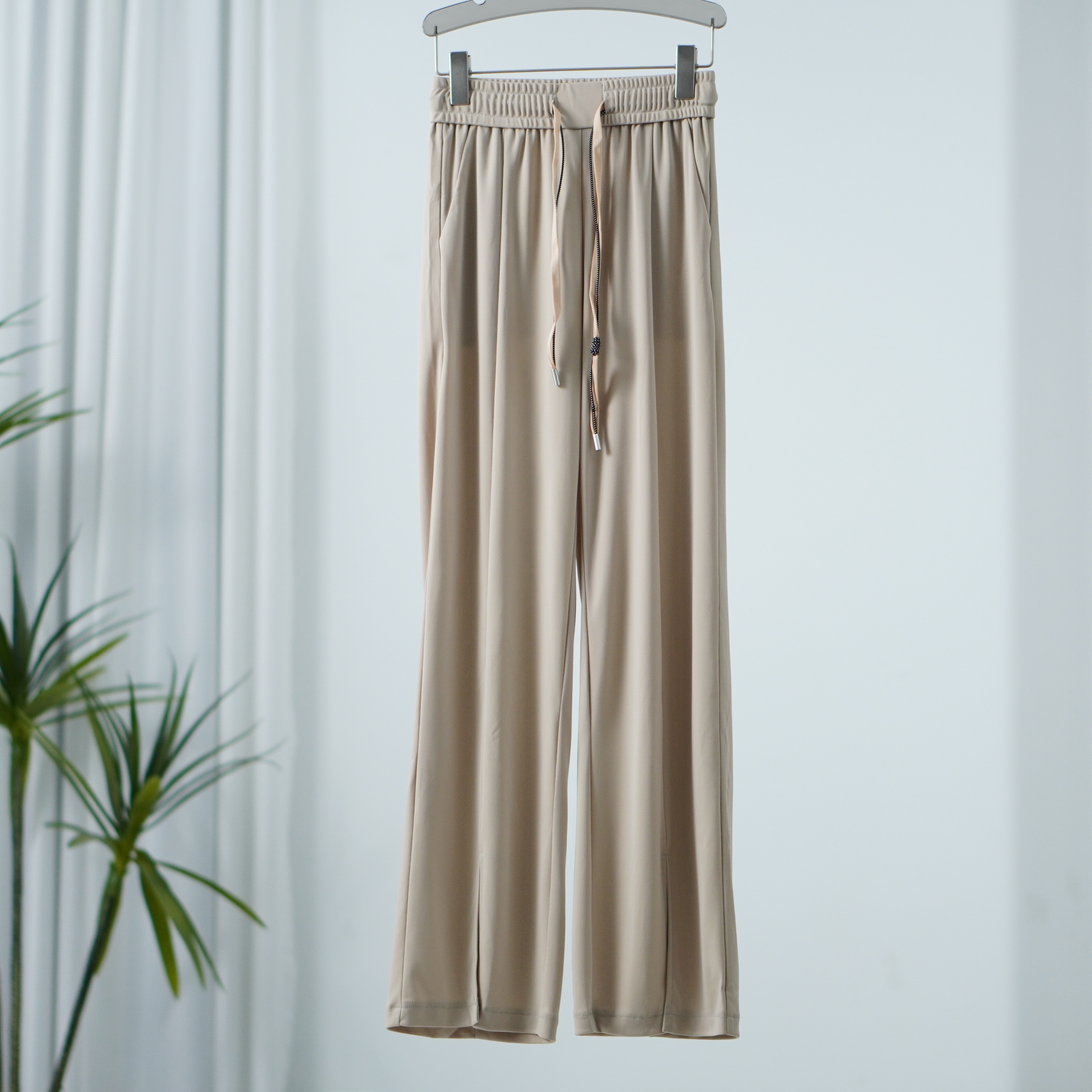 【德M】Y082 女装春秋开衩阔腿裤杏色J53812224210180403