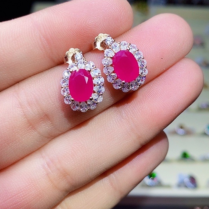 红宝石耳饰银S925镶嵌111111