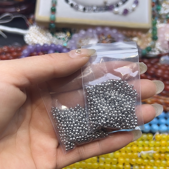 玛瑙/玉髓未镶嵌珠宝半成品T777  2m钛钢本色圆珠一包500个