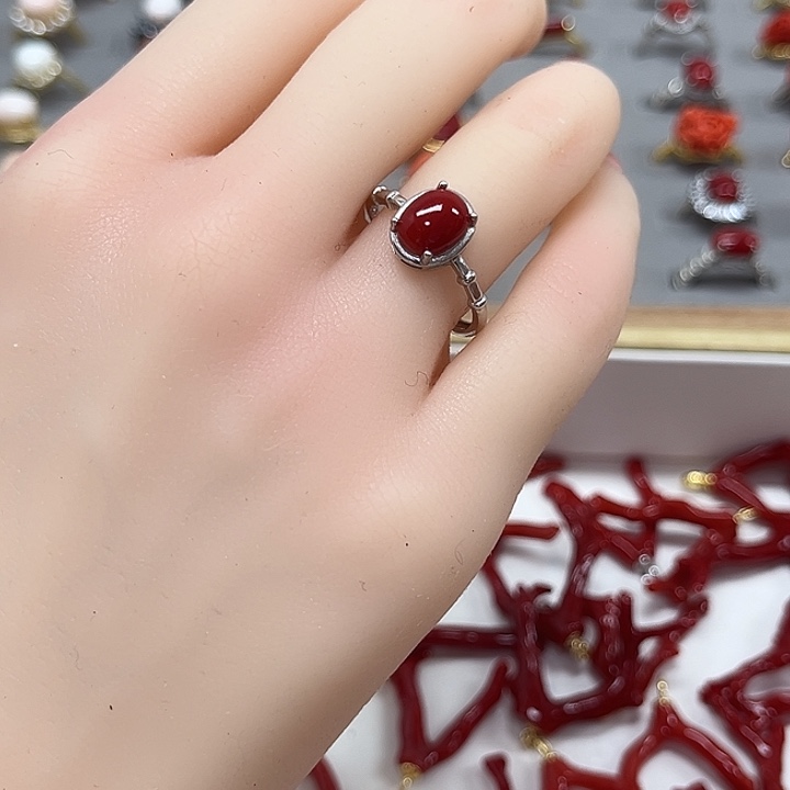 合金阿卡蛋面戒指银