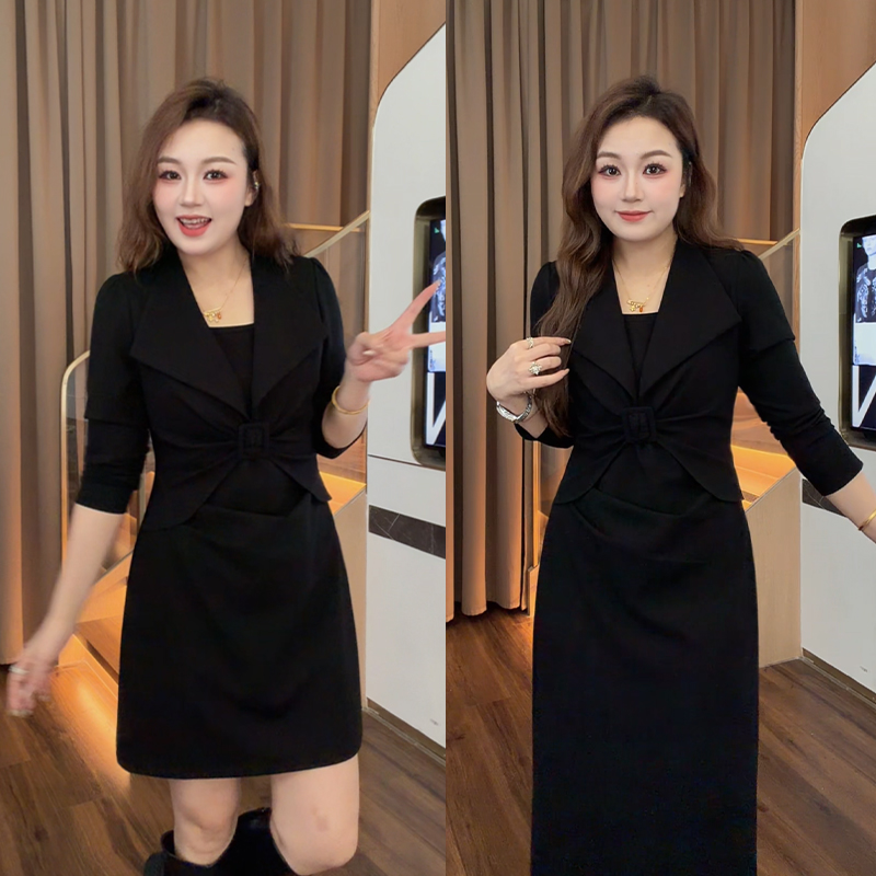 （现现款）花菜微胖定制~【黑珍珠】时尚气质显瘦赫本风法式小黑裙