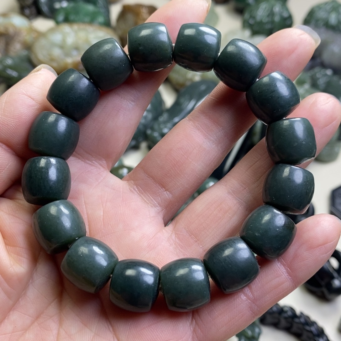 时***医和田玉未镶嵌手链新疆和田青玉卡14直切手串