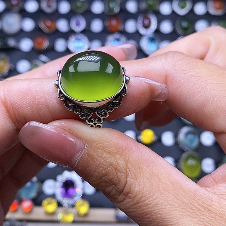 岫玉戒指银S925镶嵌甜*儿