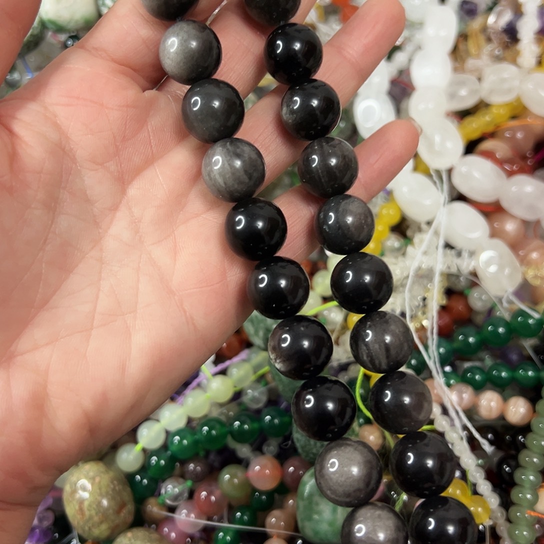 玛瑙/玉髓未镶嵌珠宝半成品，卡14银耀石一条