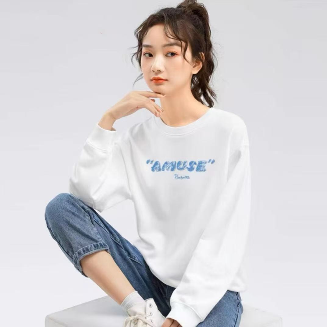 女款毛圈棉卫衣上衣时尚秋冬休闲百搭圆领新品【AMUSE】正肩款