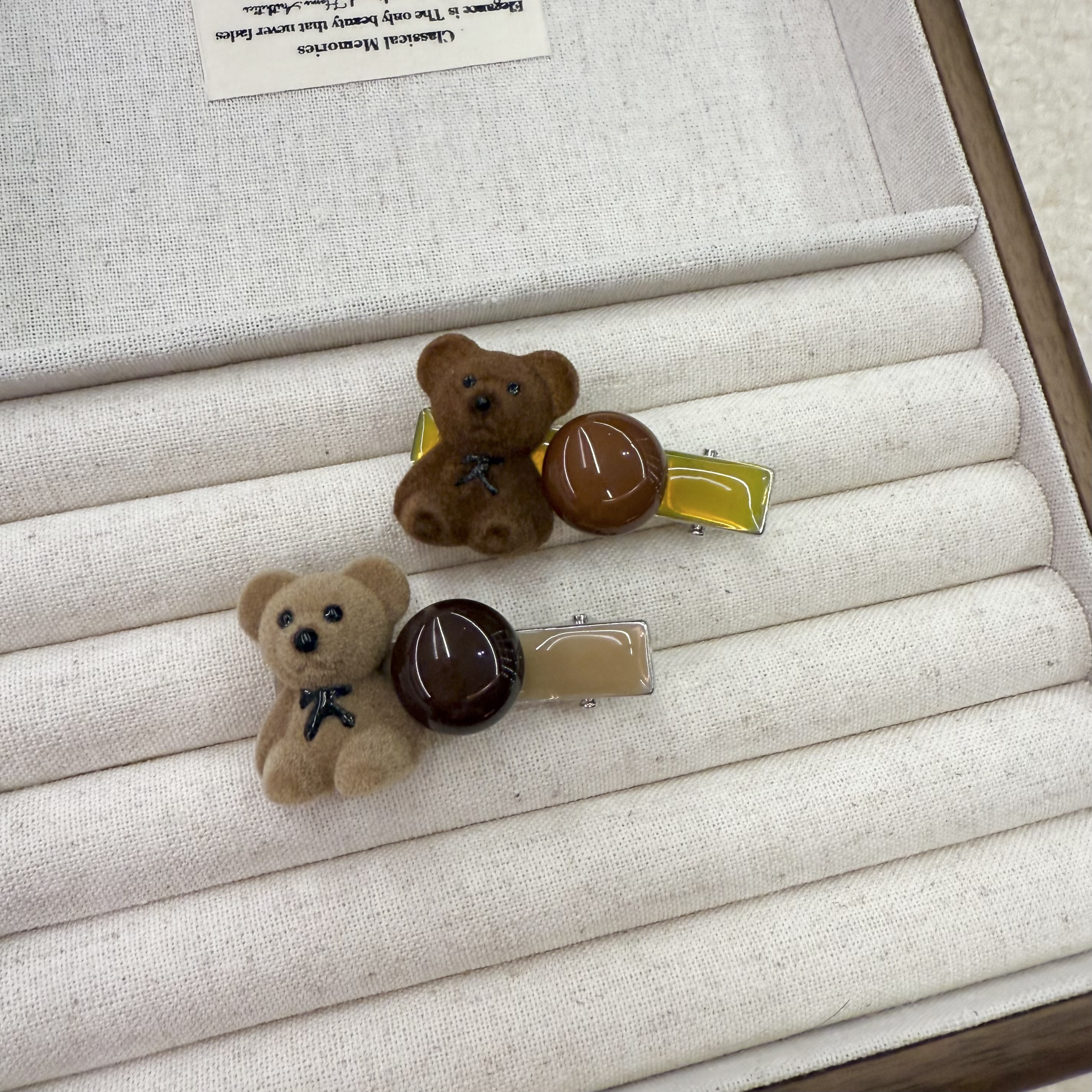 新款韩版小众百搭甜美植绒小熊发夹圆形女高级感头饰发饰发夹发卡