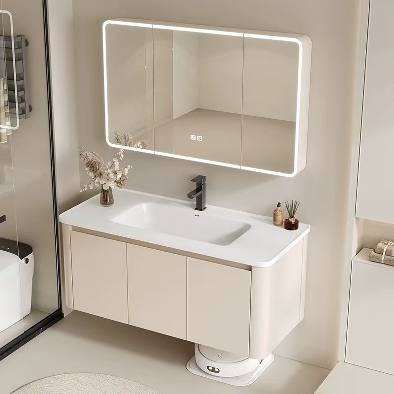 圆弧角洗脸盆蜂窝太空铝一体盆洗手池浴室柜组合卫生间洗漱台