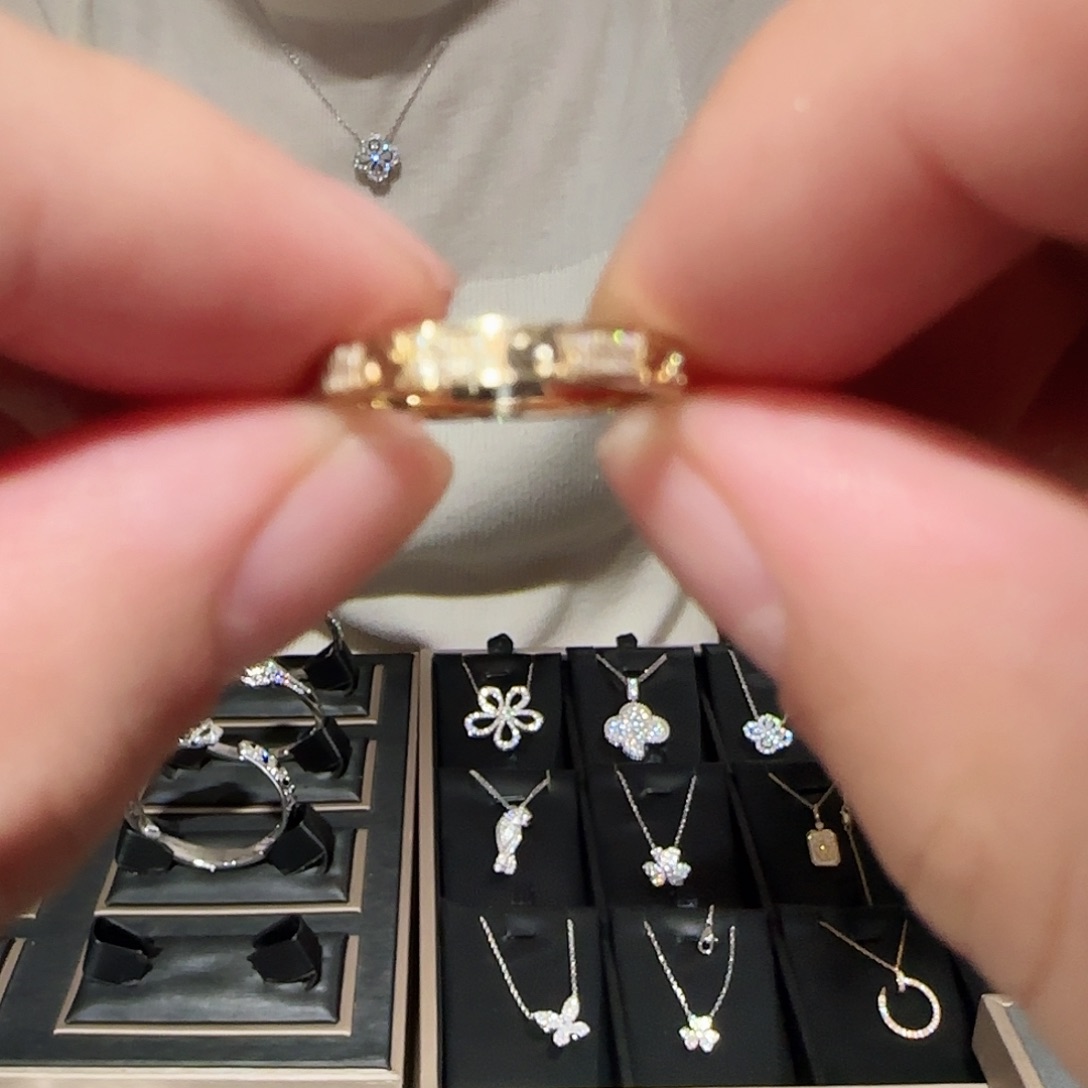 钻石戒指/指环18K金镶嵌e***y窄版满天星戒指两排